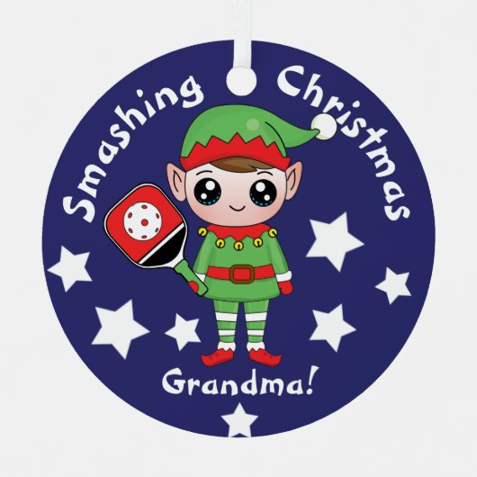 Pickleball-kerstelf, Metaal Ornament (Voorkant)