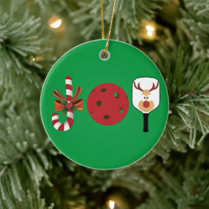 Pickleball-kerstfeest, Candy Cane, Reindeer Keramisch Ornament