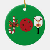 Pickleball-kerstfeest, Candy Cane, Reindeer Keramisch Ornament (Voorkant)