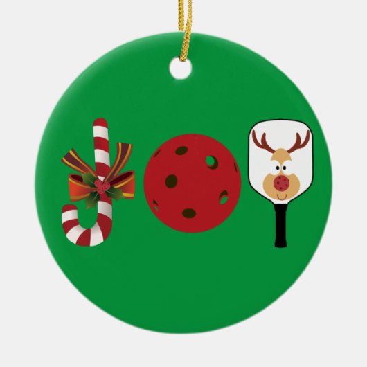 Pickleball-kerstfeest, Candy Cane, Reindeer Keramisch Ornament (Voorkant)
