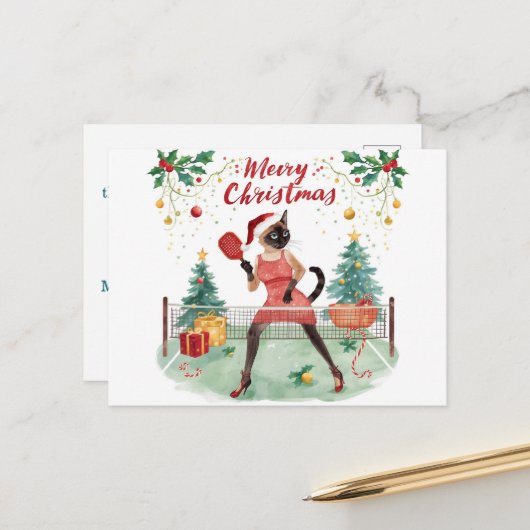 Pickleball Kerstfeest Ontwerp Prettig Kerstfeest Briefkaart (Voorkant / Achterkant in situ)