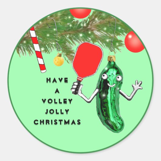 Pickleball Kerstfeestdag Ronde Sticker (Voorkant)