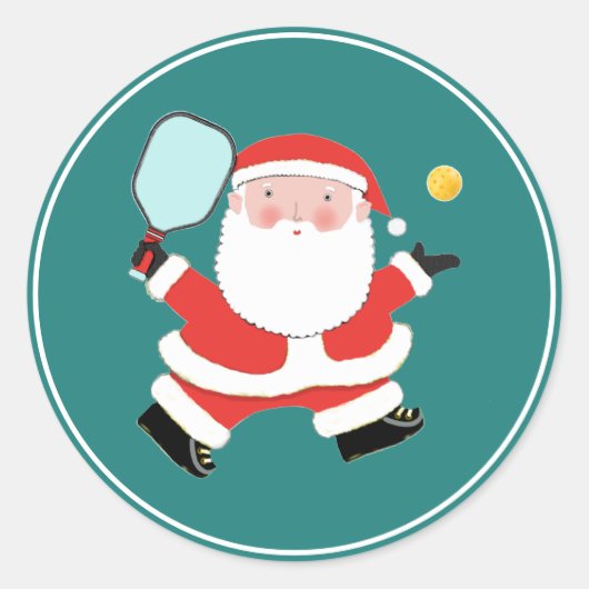 Pickleball Kerstklassieker Ronde Sticker (Voorkant)
