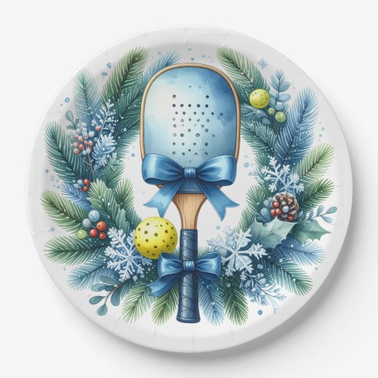 Pickleball Kerstkrans  Papieren Bordje (Voorkant)