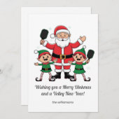 Pickleball Kerstman Elf, uw aangepaste tekst  Feestdagenkaart (Voorkant / Achterkant)