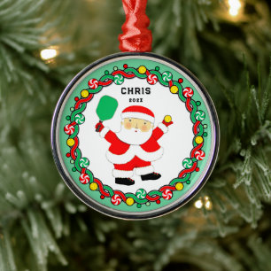 Pickleball Kerstman Keramische Kerstversiering Metalen Ornament