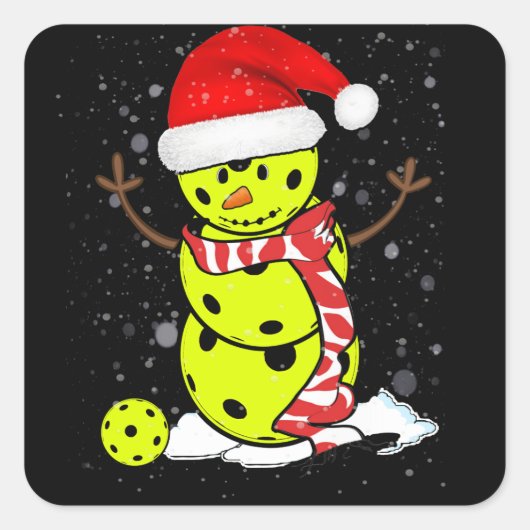 Pickleball-kerstman met Pet van Santa Vierkante Sticker (Voorkant)