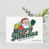Pickleball Kerstman Santa Prettige Dinkmas Custom Feestdagenkaart (Staand voorkant)