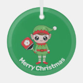 Pickleball Kerstmis Elf, Glas Ornament (Voorkant)
