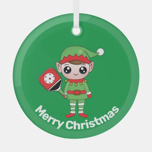 Pickleball Kerstmis Elf, Glas Ornament (Voorkant)