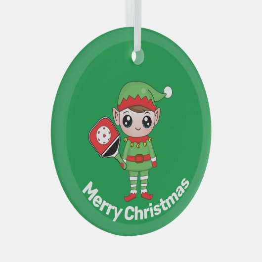 Pickleball Kerstmis Elf, Glas Ornament (Voorkant Rechts)
