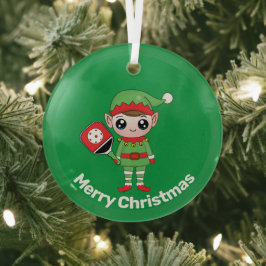 Pickleball Kerstmis Elf, Glas Ornament