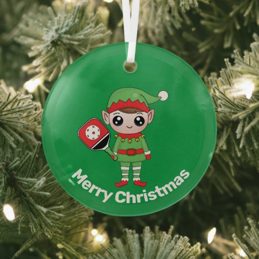 Pickleball Kerstmis Elf, Glas Ornament (Insitu)
