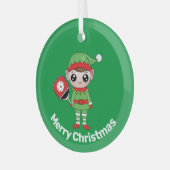 Pickleball Kerstmis Elf, Glas Ornament (Voorkant links)
