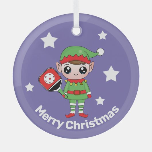 Pickleball Kerstmis Elf, Glass Ornament (Voorkant)