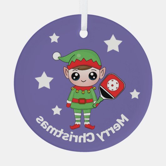 Pickleball Kerstmis Elf, Glass Ornament (Achterkant)
