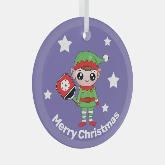 Pickleball Kerstmis Elf, Glass Ornament (Voorkant Rechts)