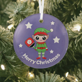 Pickleball Kerstmis Elf, Glass Ornament