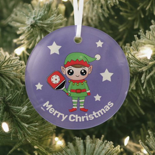 Pickleball Kerstmis Elf, Glass Ornament (Insitu)