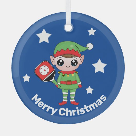 Pickleball Kerstmis Elf, Glass Ornament (Voorkant)