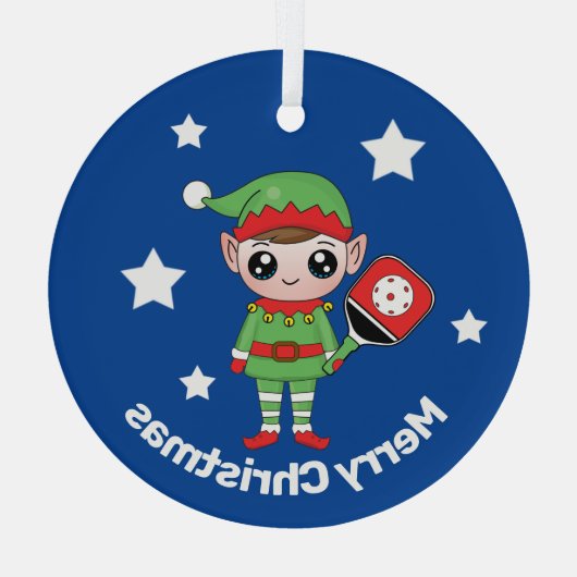 Pickleball Kerstmis Elf, Glass Ornament (Achterkant)