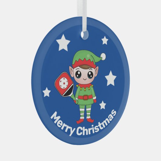 Pickleball Kerstmis Elf, Glass Ornament (Voorkant Rechts)