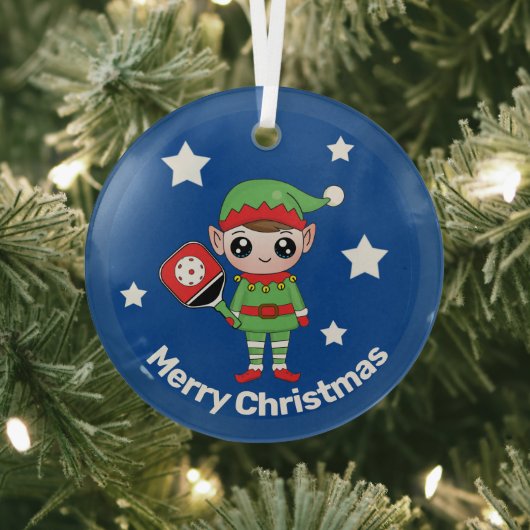 Pickleball Kerstmis Elf, Glass Ornament (Insitu)