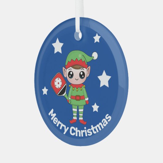 Pickleball Kerstmis Elf, Glass Ornament (Voorkant links)