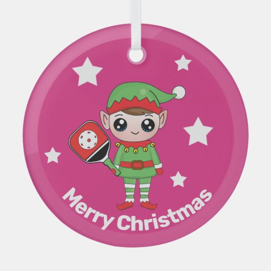 Pickleball Kerstmis Elf, Glass Ornament (Voorkant)