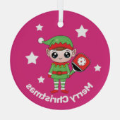 Pickleball Kerstmis Elf, Glass Ornament (Achterkant)