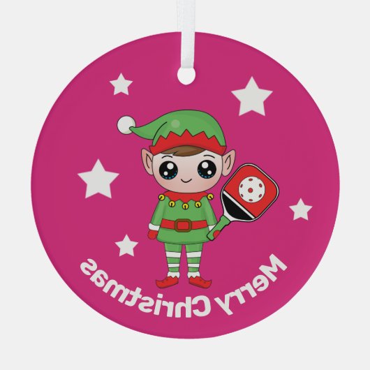 Pickleball Kerstmis Elf, Glass Ornament (Achterkant)