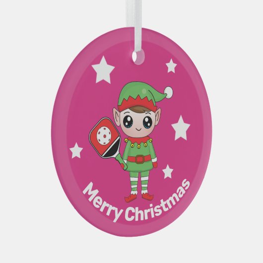 Pickleball Kerstmis Elf, Glass Ornament (Voorkant Rechts)