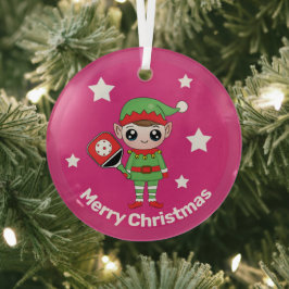 Pickleball Kerstmis Elf, Glass Ornament