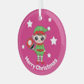 Pickleball Kerstmis Elf, Glass Ornament (Voorkant links)