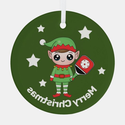 Pickleball Kerstmis Elf, Glass Ornament (Achterkant)