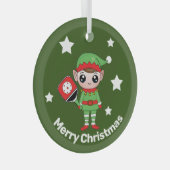 Pickleball Kerstmis Elf, Glass Ornament (Voorkant Rechts)