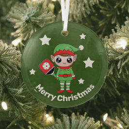 Pickleball Kerstmis Elf, Glass Ornament
