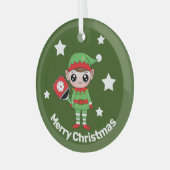 Pickleball Kerstmis Elf, Glass Ornament (Voorkant links)