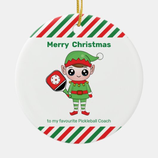 Pickleball Kerstmis Elf, keramisch Ornament (Voorkant)