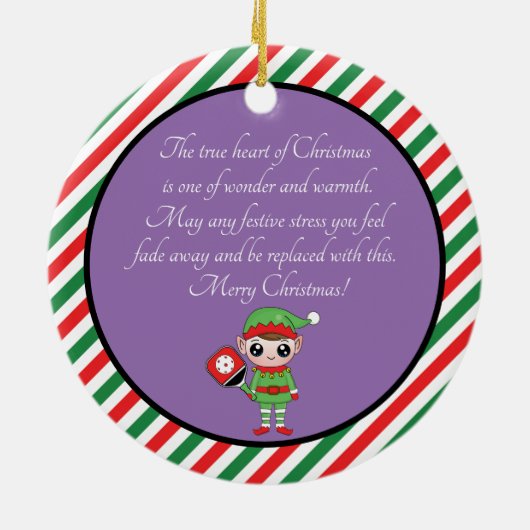 Pickleball Kerstmis Elf, keramisch Ornament (Achterkant)