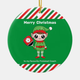 Pickleball Kerstmis Elf, keramisch Ornament