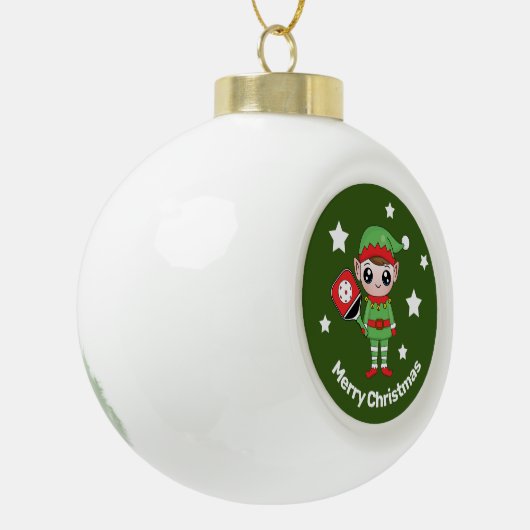 Pickleball Kerstmis Elf, Keramische Bal Ornament (Links)