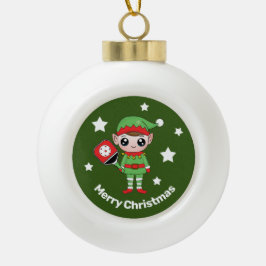 Pickleball Kerstmis Elf, Keramische Bal Ornament