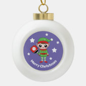 Pickleball Kerstmis Elf, Keramische Bal Ornament (Voorkant)