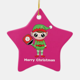 Pickleball Kerstmis Elf, Star-keramisch Ornament