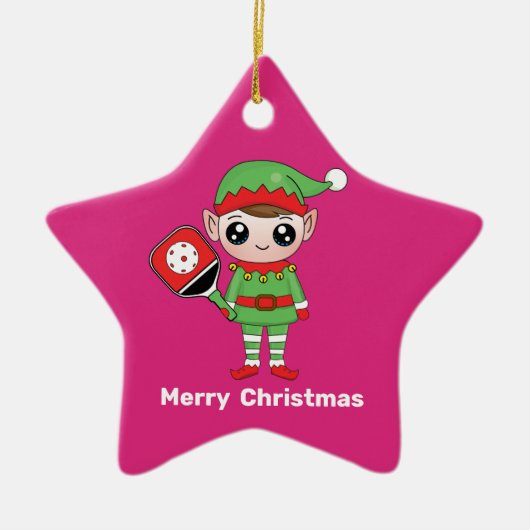 Pickleball Kerstmis Elf, Star-keramisch Ornament (Voorkant)