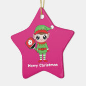 Pickleball Kerstmis Elf, Star-keramisch Ornament (Links)