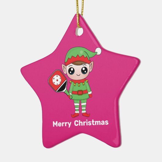 Pickleball Kerstmis Elf, Star-keramisch Ornament (Links)
