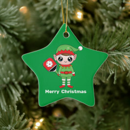 Pickleball Kerstmis Elf, Star-keramisch Ornament