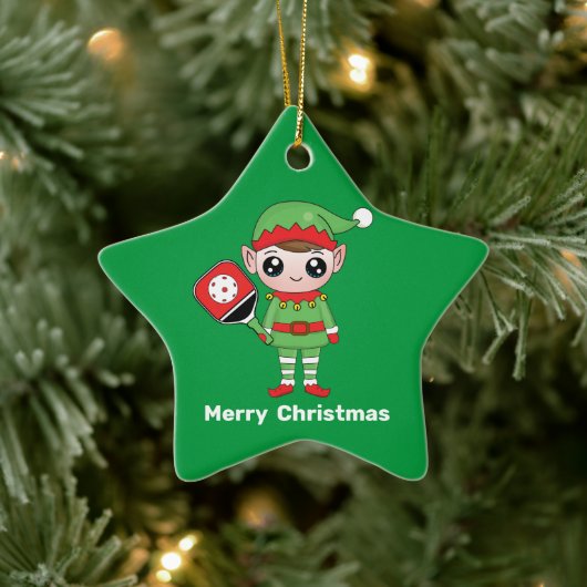Pickleball Kerstmis Elf, Star-keramisch Ornament (Boom)